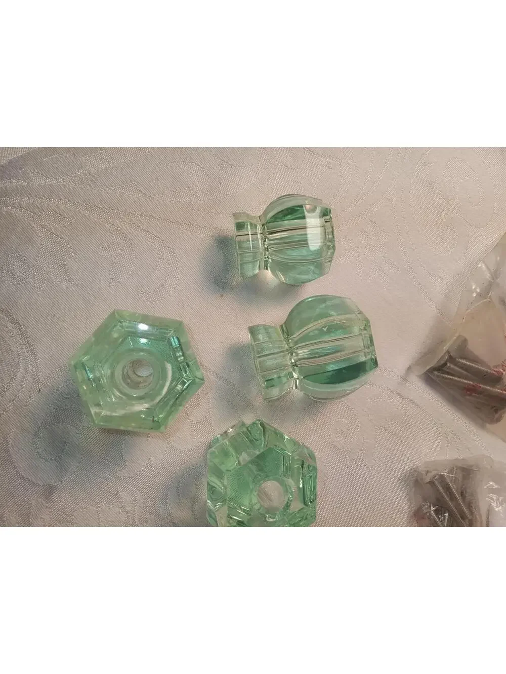 PBteen 4 Acrylic Knobs in a hexagonal mint green design 3/1.5